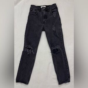 Abercrombie & Fitch 90’s Straight Ultra High Rise Distressed Black Denim Size 26